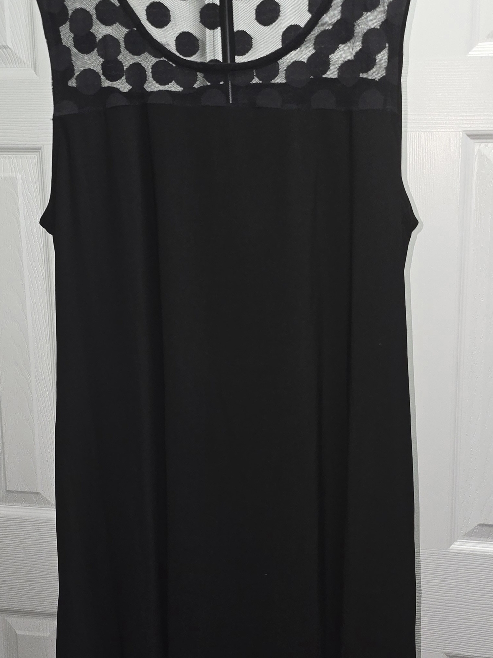 Nina Leonard Black Sleeveless Polka Dot Mesh Yoke Dress - Picture 3 of 6
